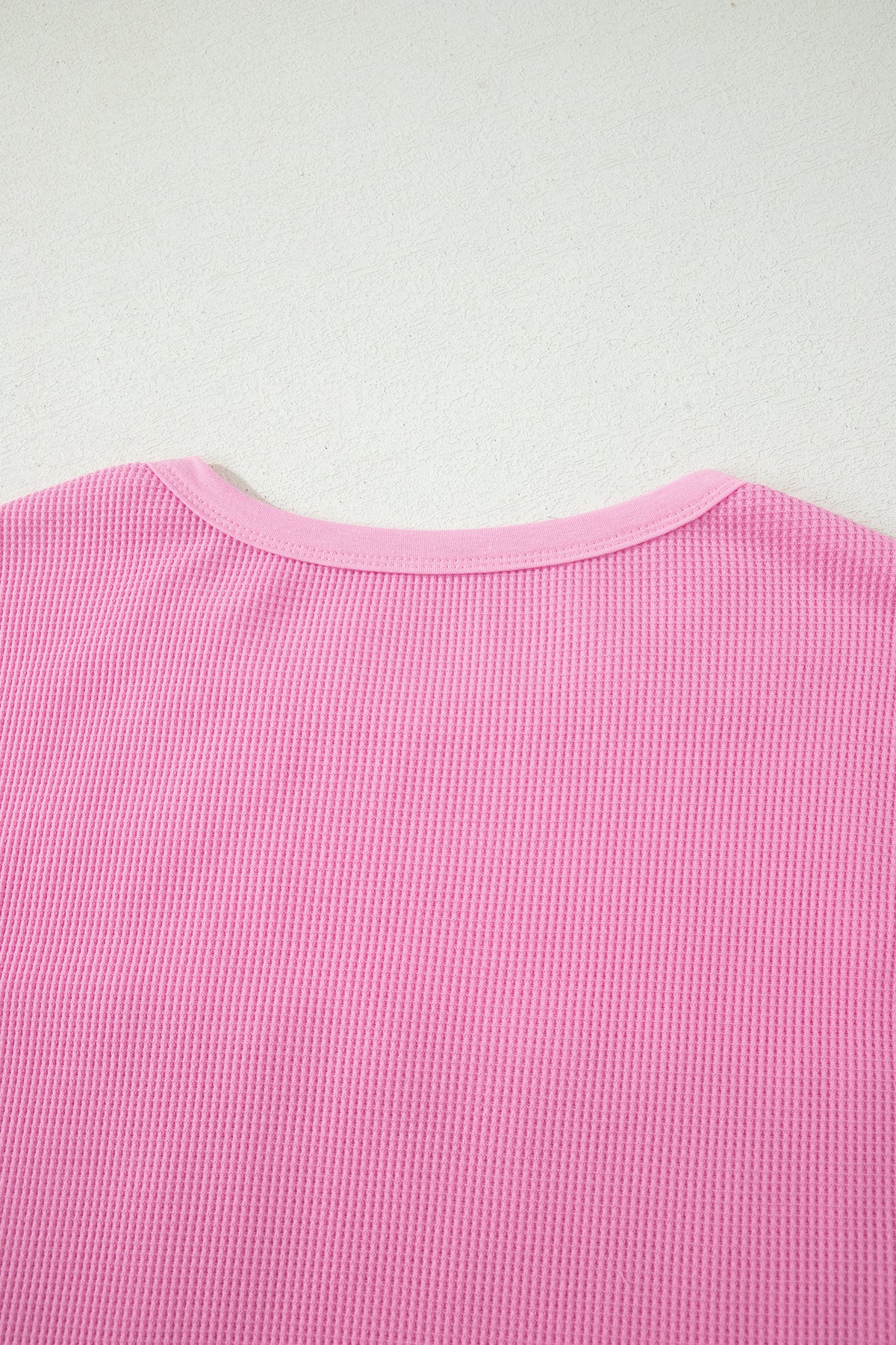 Light Blue Solid Color Raw Seam Waffled Patchwork Casual T Shirt