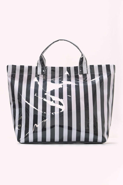 Rainbow Glossy Striped Vinyl Large Tote Bag