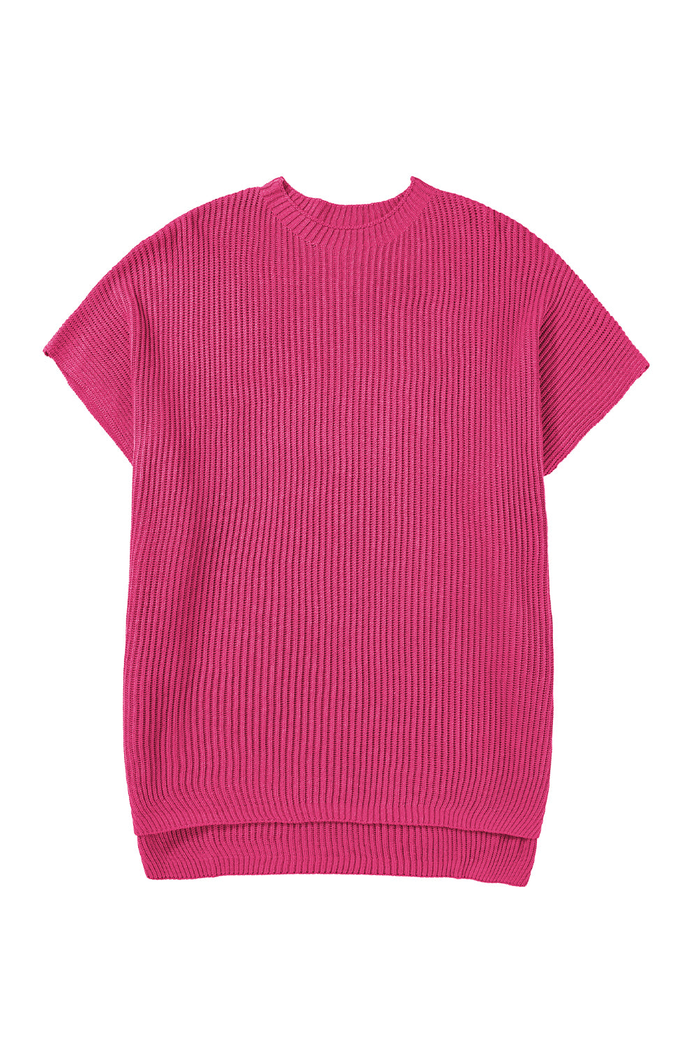 Rose Red Side Slit Short Sleeve Oversized Sweater