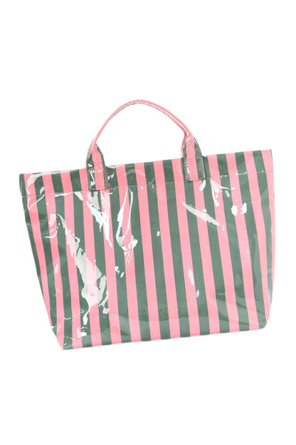 Rainbow Glossy Striped Vinyl Large Tote Bag
