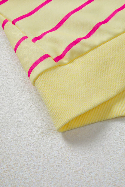 Blue Striped Overlap Detail Drop Shoulder Pullover Sweatshirt