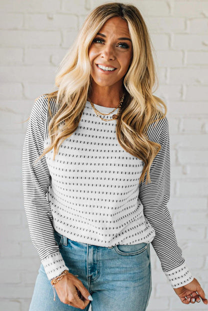 Rose Stripe Raglan Patchwork Long Sleeve Tee