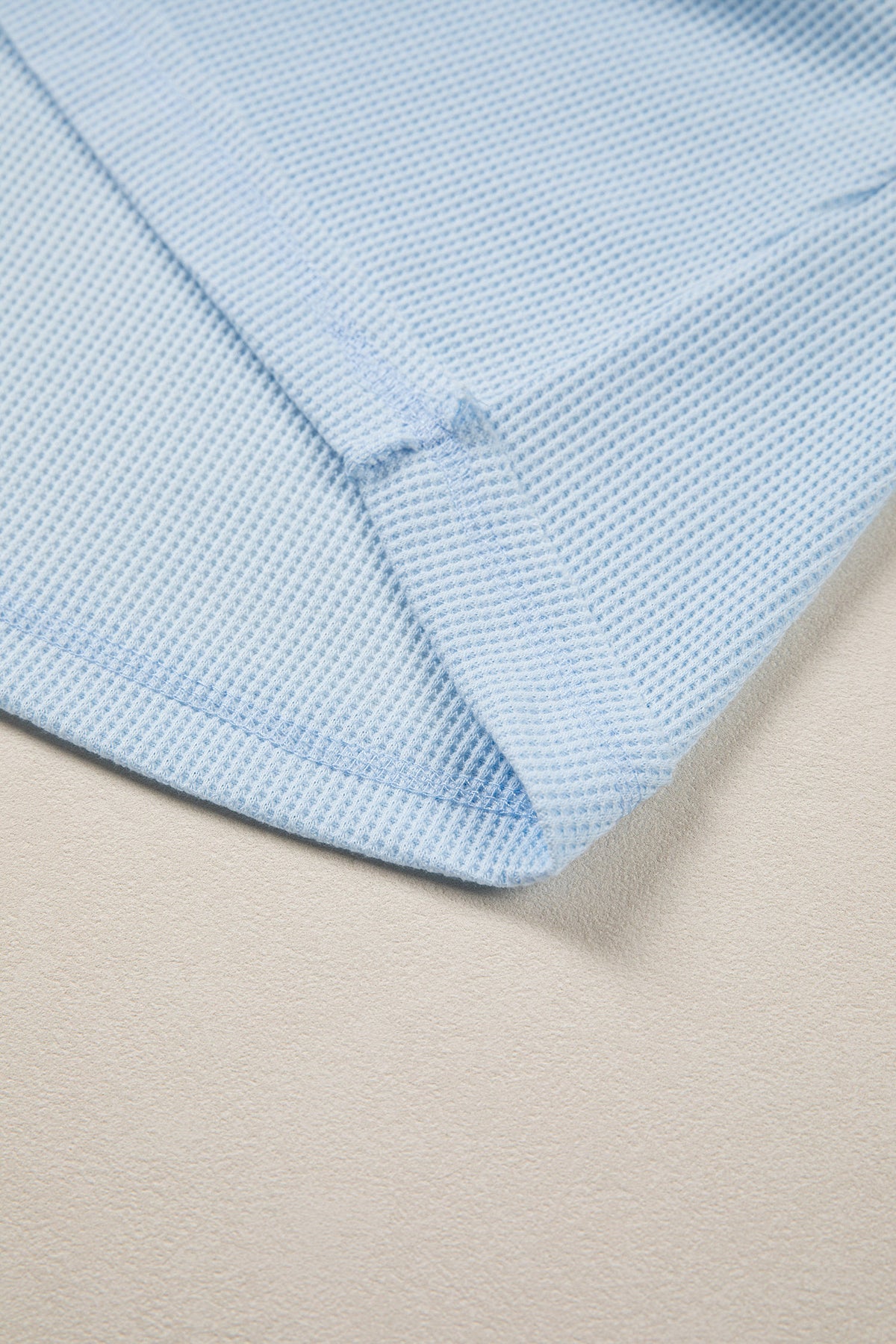 Light Blue Solid Color Raw Seam Waffled Patchwork Casual T Shirt