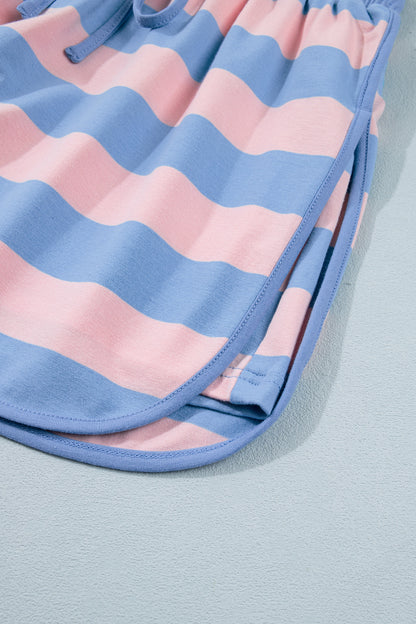 Pink Stripe Dolman Tee Drawstring Skort Athletic 2pcs Set