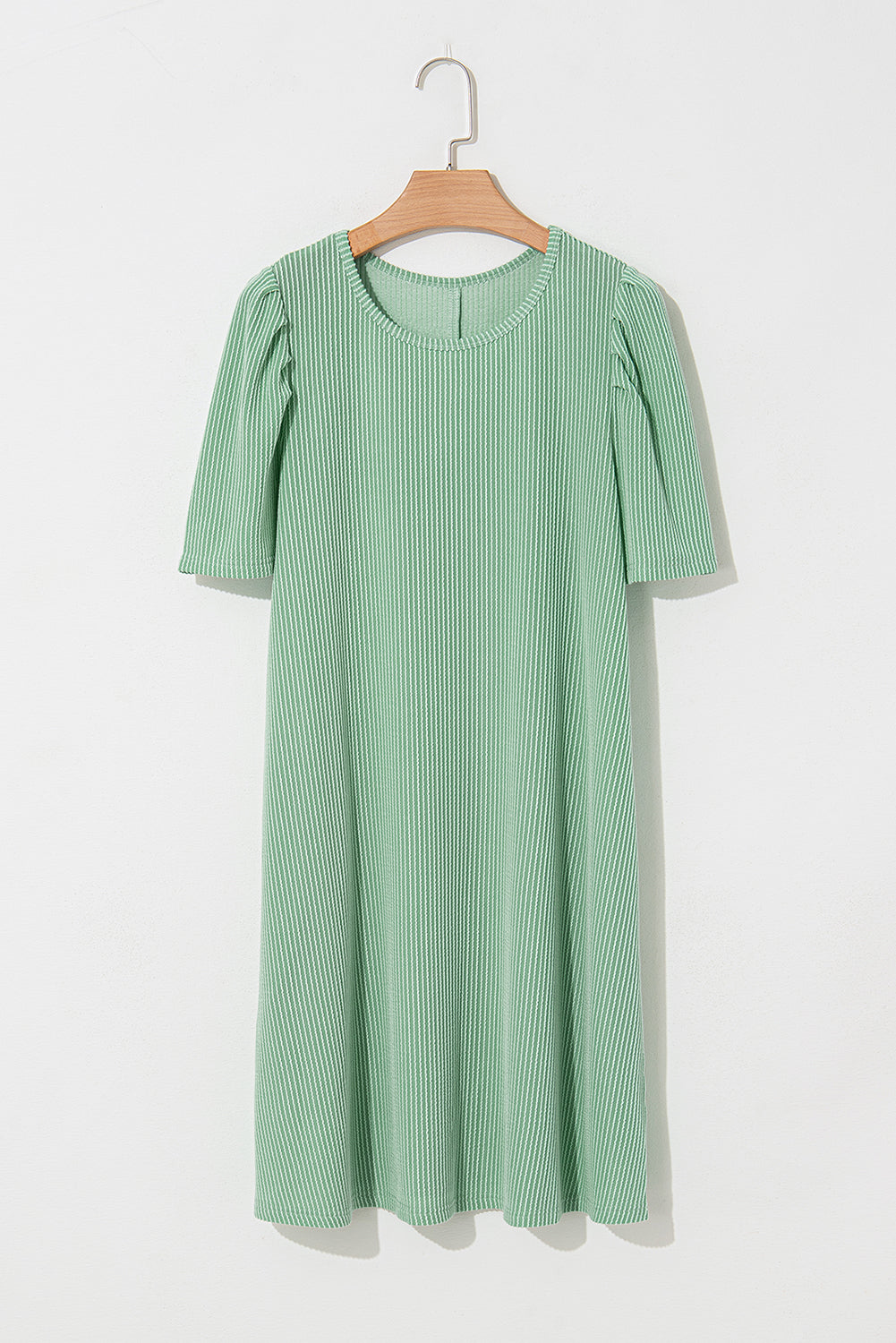 Parchment Corded Crew Neck Puff Sleeve Mini Dress