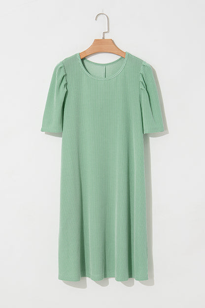 Parchment Corded Crew Neck Puff Sleeve Mini Dress