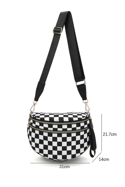 Pink Checkered Print Wide Strap Large Crossbody Bag