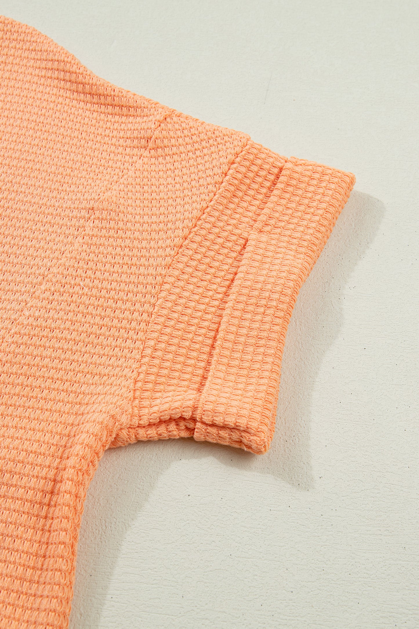 Strawberry Pink Waffle V Neck Short Sleeve Knit Top