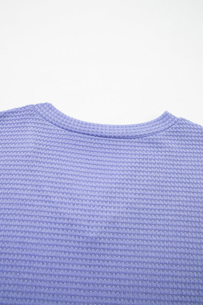 Strawberry Pink Waffle V Neck Short Sleeve Knit Top