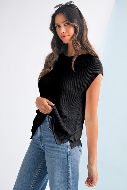 Jet Stream Solid Color Side Slits Sweater Tee