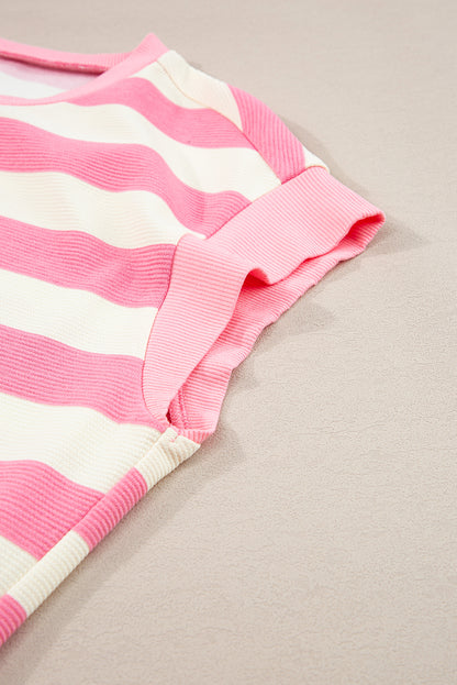 Khaki Stripe Cap Sleeve Shift T Shirt Dress
