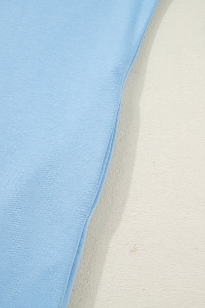 Beau Blue Solid Color Snap Button Polo Collar Short Sleeve Scallop Hem Mini Dress