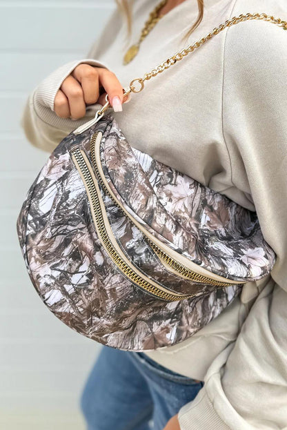 White Camouflage Print Double Zipper Crossbody Bag