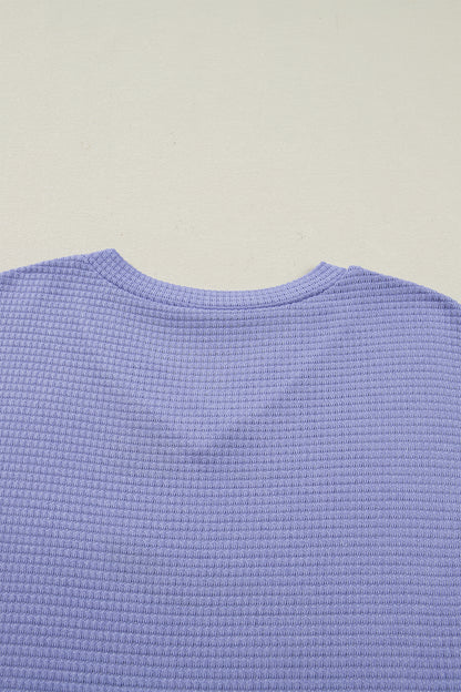 Strawberry Pink Waffle V Neck Short Sleeve Knit Top