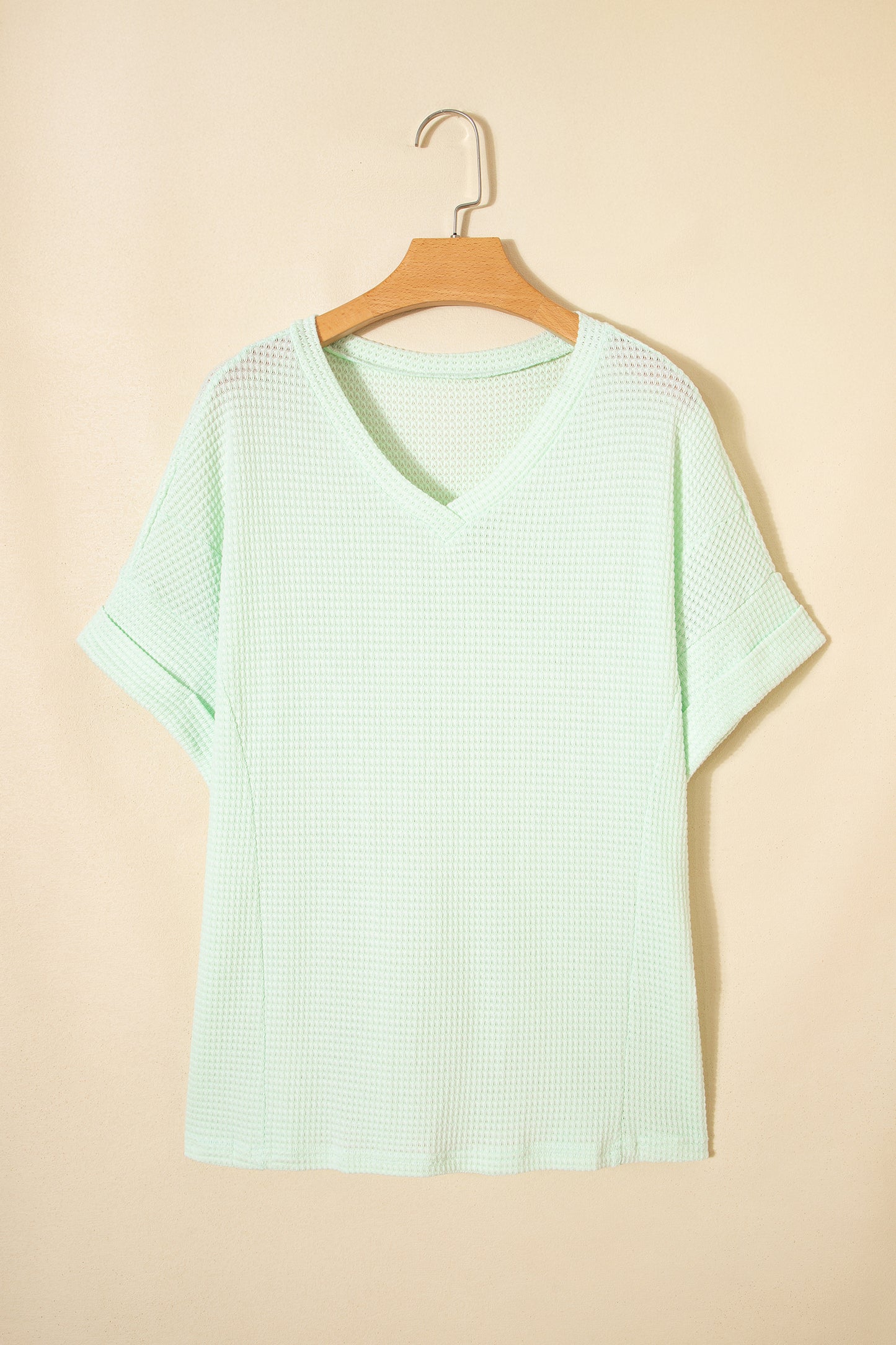 Strawberry Pink Waffle V Neck Short Sleeve Knit Top