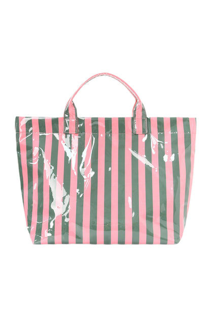 Rainbow Glossy Striped Vinyl Large Tote Bag