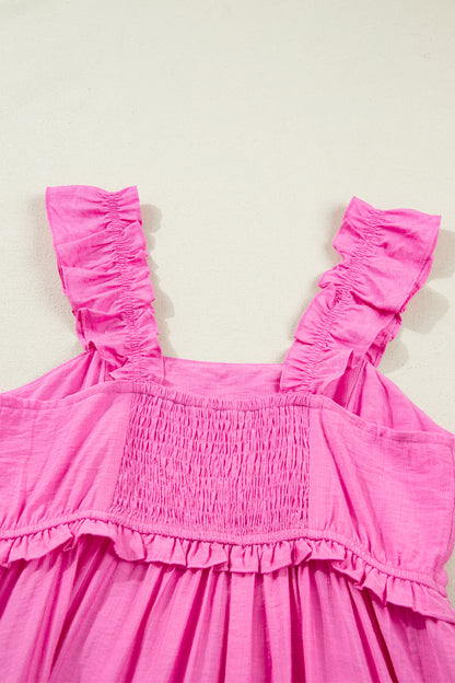 Bonbon Solid Color Ruffle Trim High Waist Sleeveless Maxi Dress