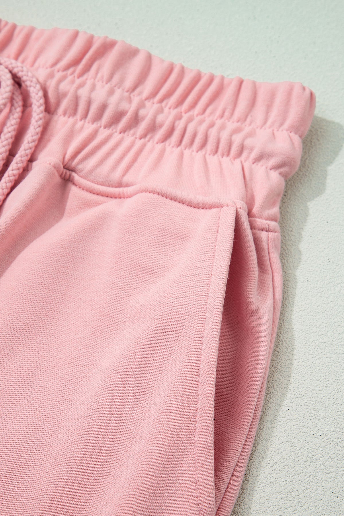 Light Pink Solid Color Loose Tee Drawstring Wide Leg Pants 2pcs Outfit