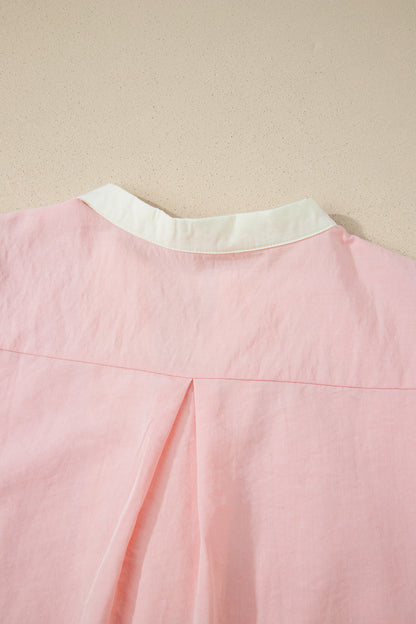 Canton Scallop Color Block Trim Puff Sleeve Mini Dress