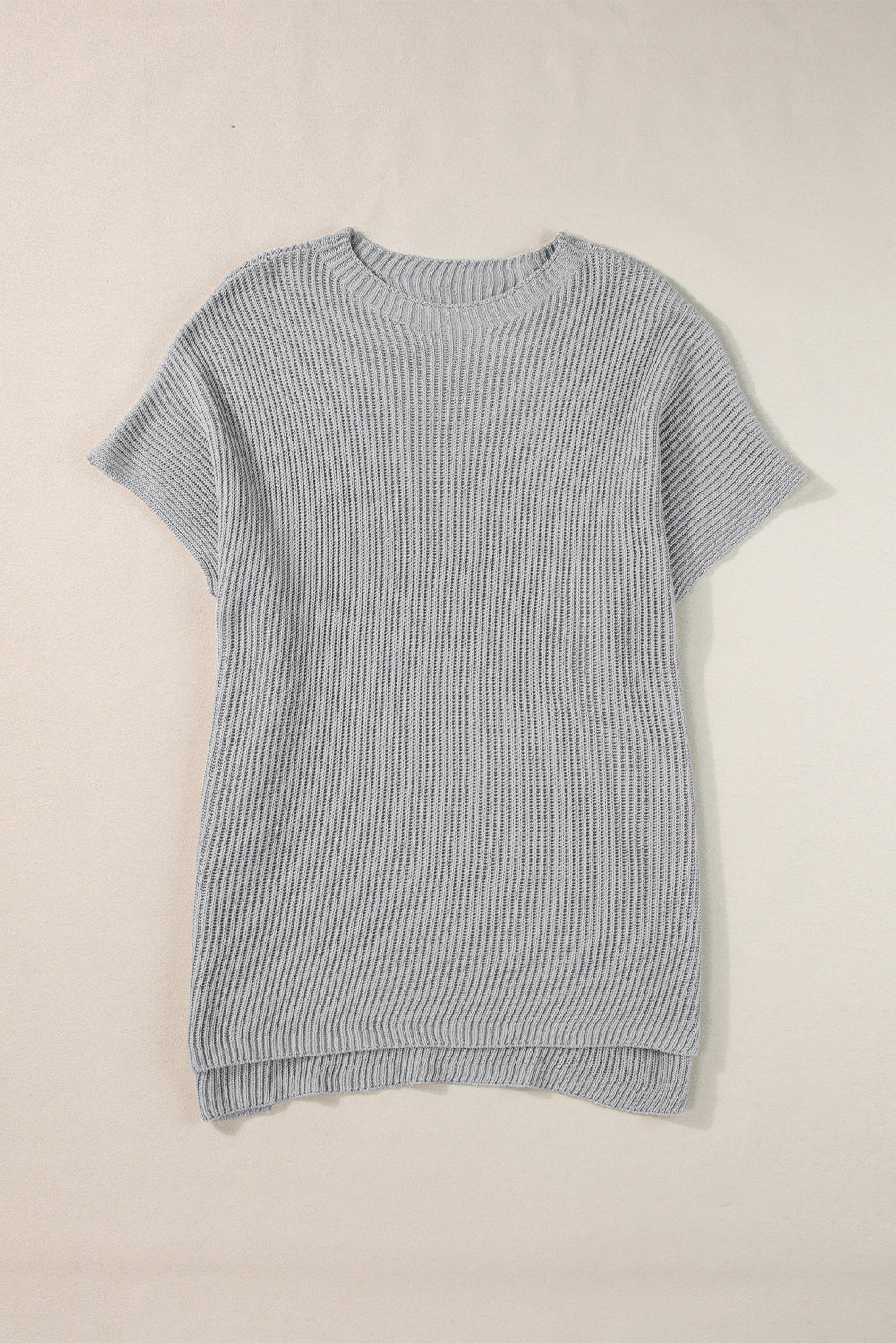 Rose Red Side Slit Short Sleeve Oversized Sweater
