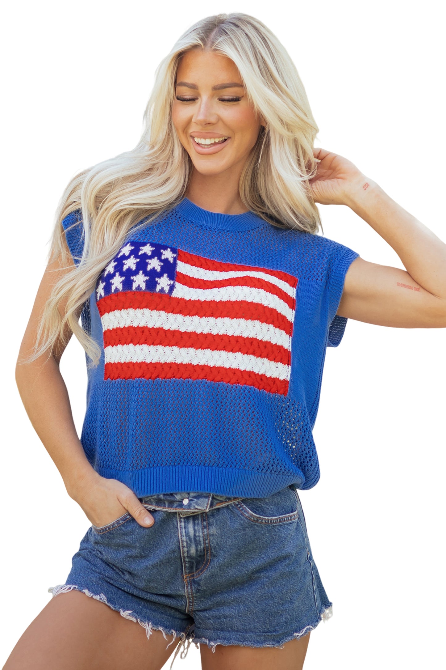 White Flag Graphic Short Sleeve Sweater Top