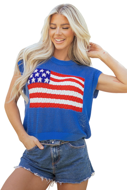 White Flag Graphic Short Sleeve Sweater Top