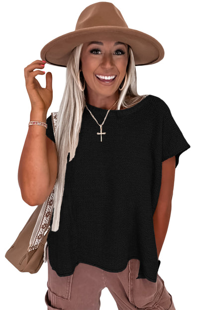 Jet Stream Solid Color Side Slits Sweater Tee