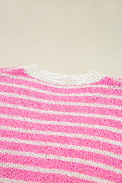 Multicolour Colorblock Striped Patchwork Dolman Sleeve Slit Sweater