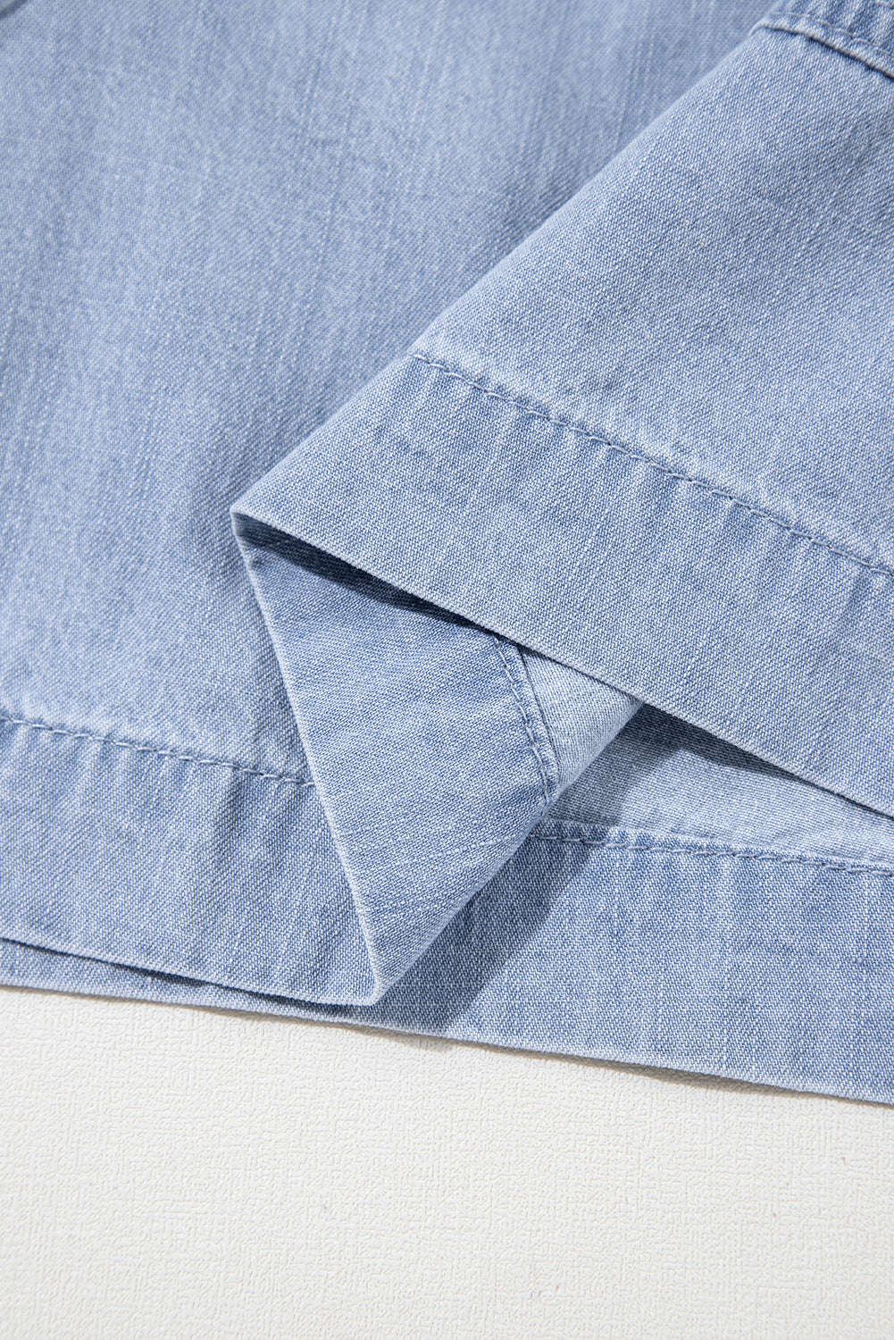 Beau Blue Pocketed Drawstring Plus Size Denim Shorts
