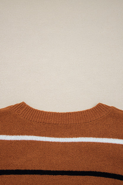 Multicolour Striped Ribbed Edge Drop Shoulder Sweater