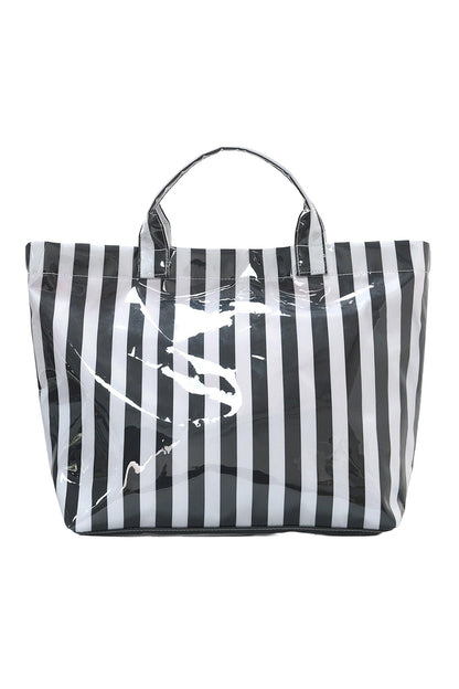 Rainbow Glossy Striped Vinyl Large Tote Bag