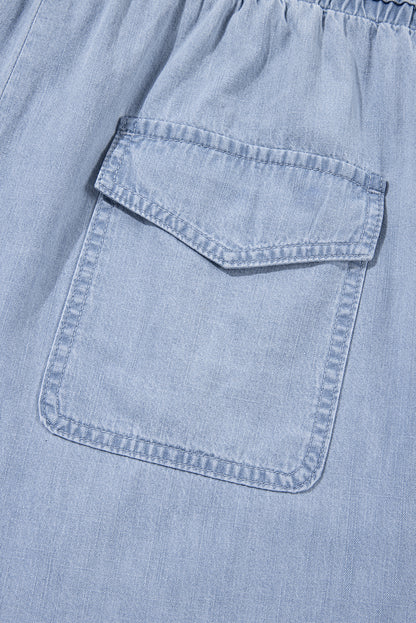 Beau Blue Pocketed Drawstring Plus Size Denim Shorts