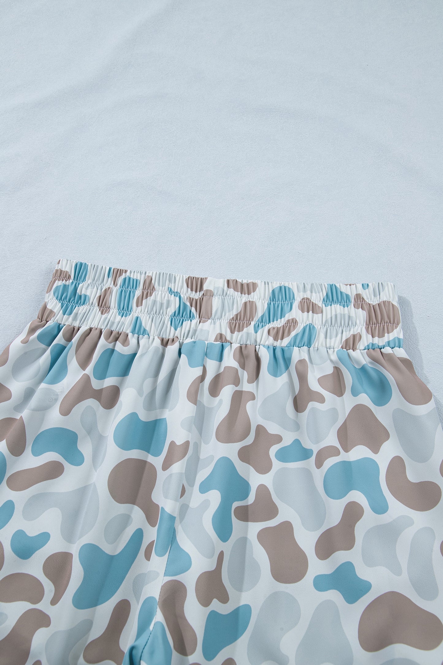 Green Camouflage Print Shirred High Waist Athleisure Shorts