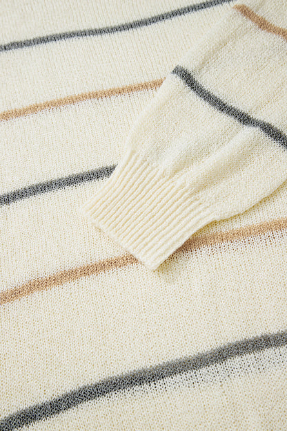 Multicolour Striped Ribbed Edge Drop Shoulder Sweater