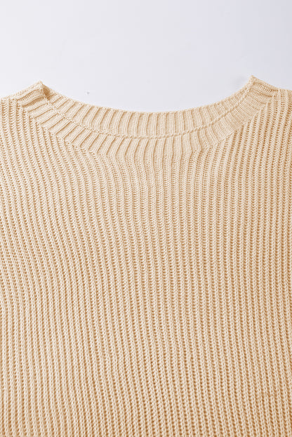 Rose Red Side Slit Short Sleeve Oversized Sweater