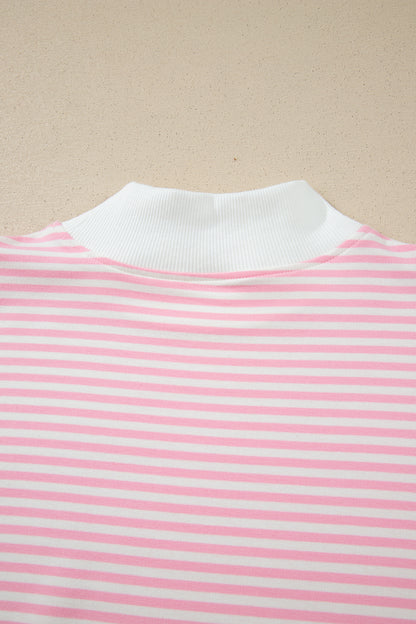 Pink Stripe Oversize Mock Neck Sweatshirt and Shorts Set