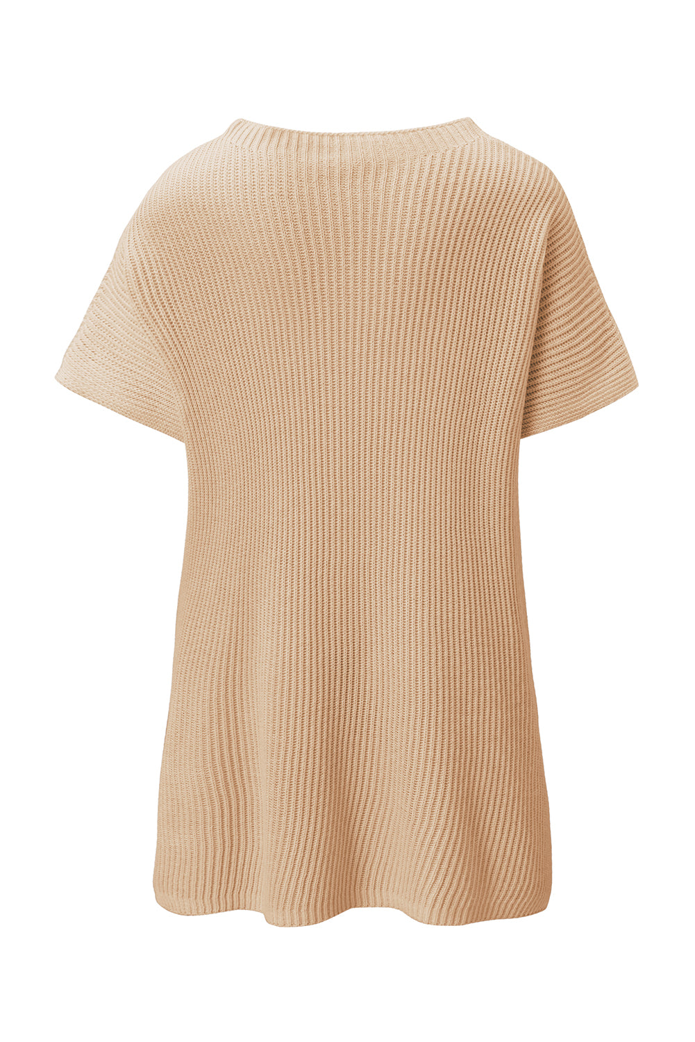 Rose Red Side Slit Short Sleeve Oversized Sweater