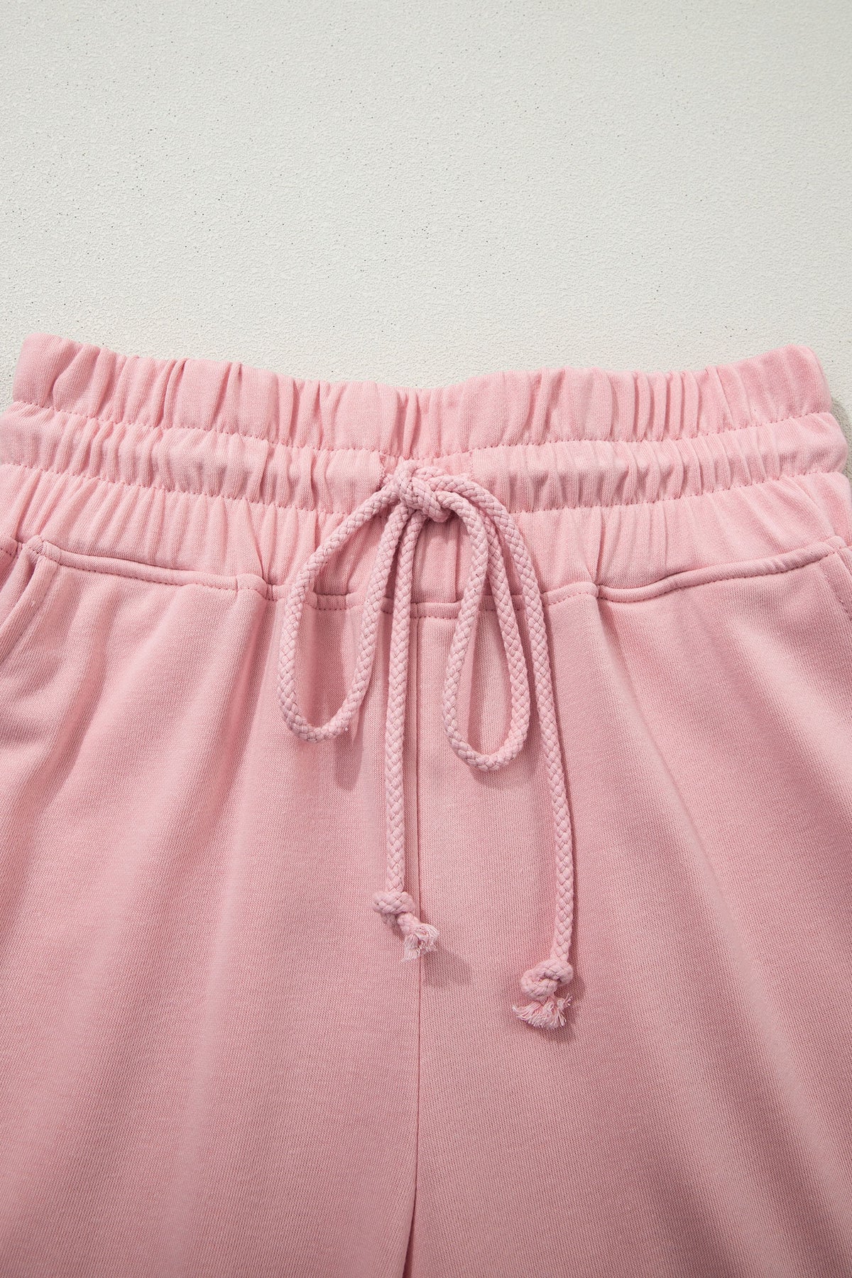 Light Pink Solid Color Loose Tee Drawstring Wide Leg Pants 2pcs Outfit