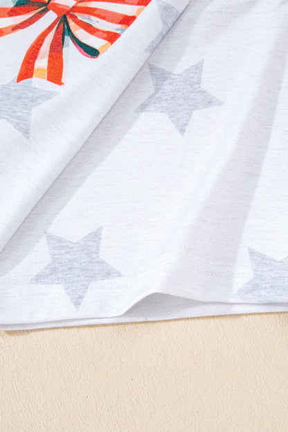 Khaki Patriotic Flag Bow Graphic Starry Round Neck T Shirt