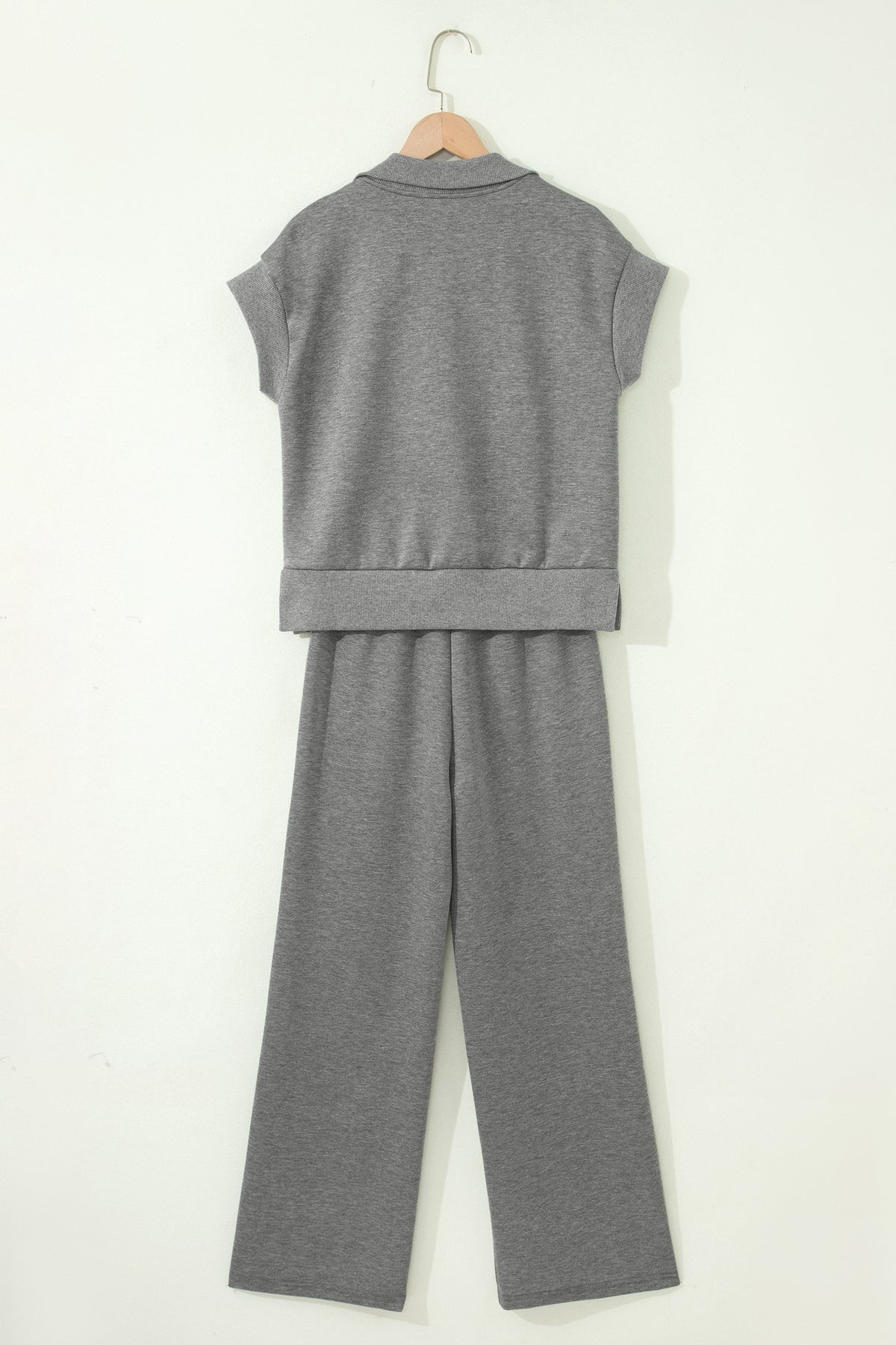 Gray Half Zip Polo Tee Casual Pant Set