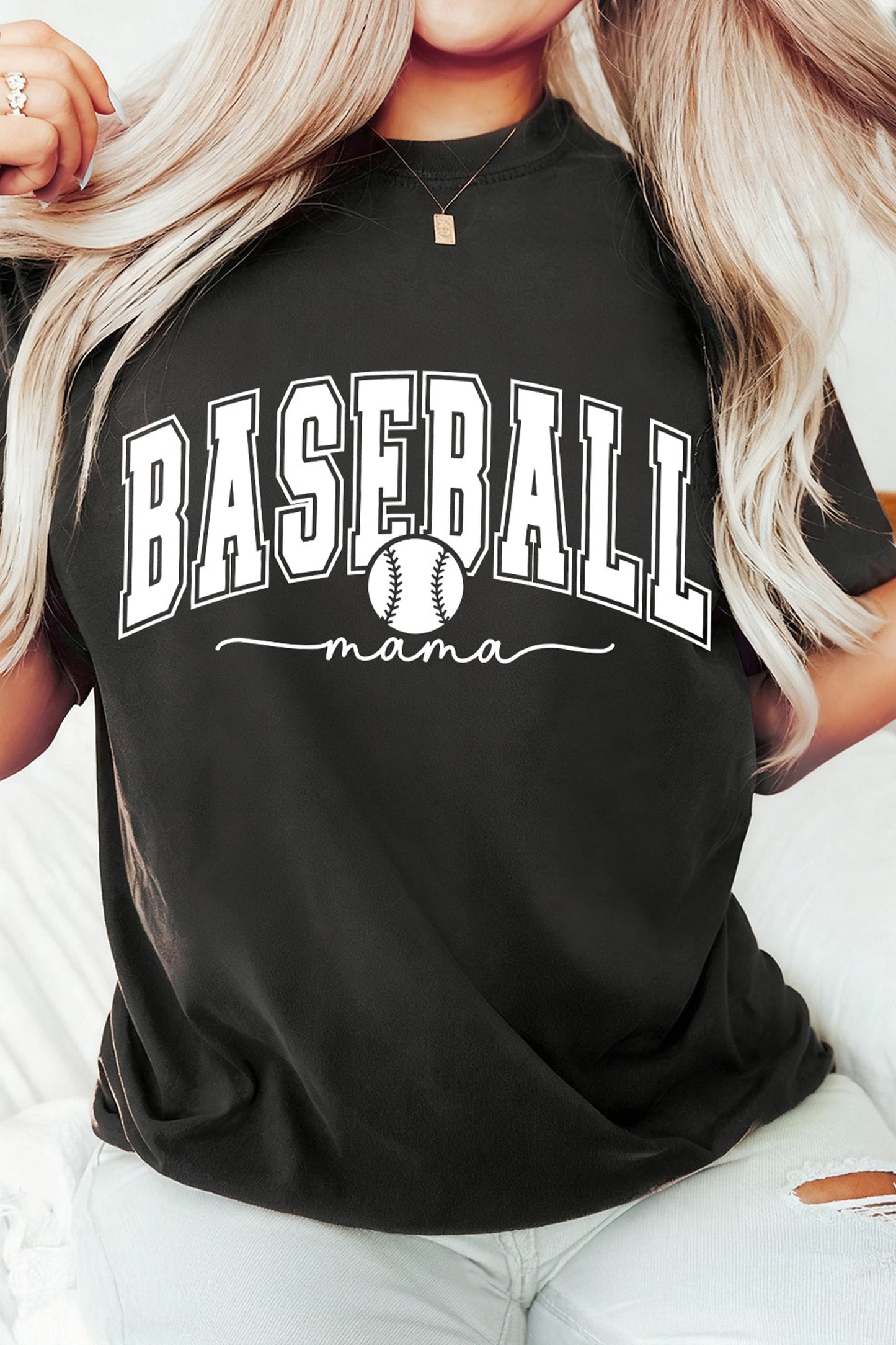 Black BASEBALL mama Game Day Graphic Tee
