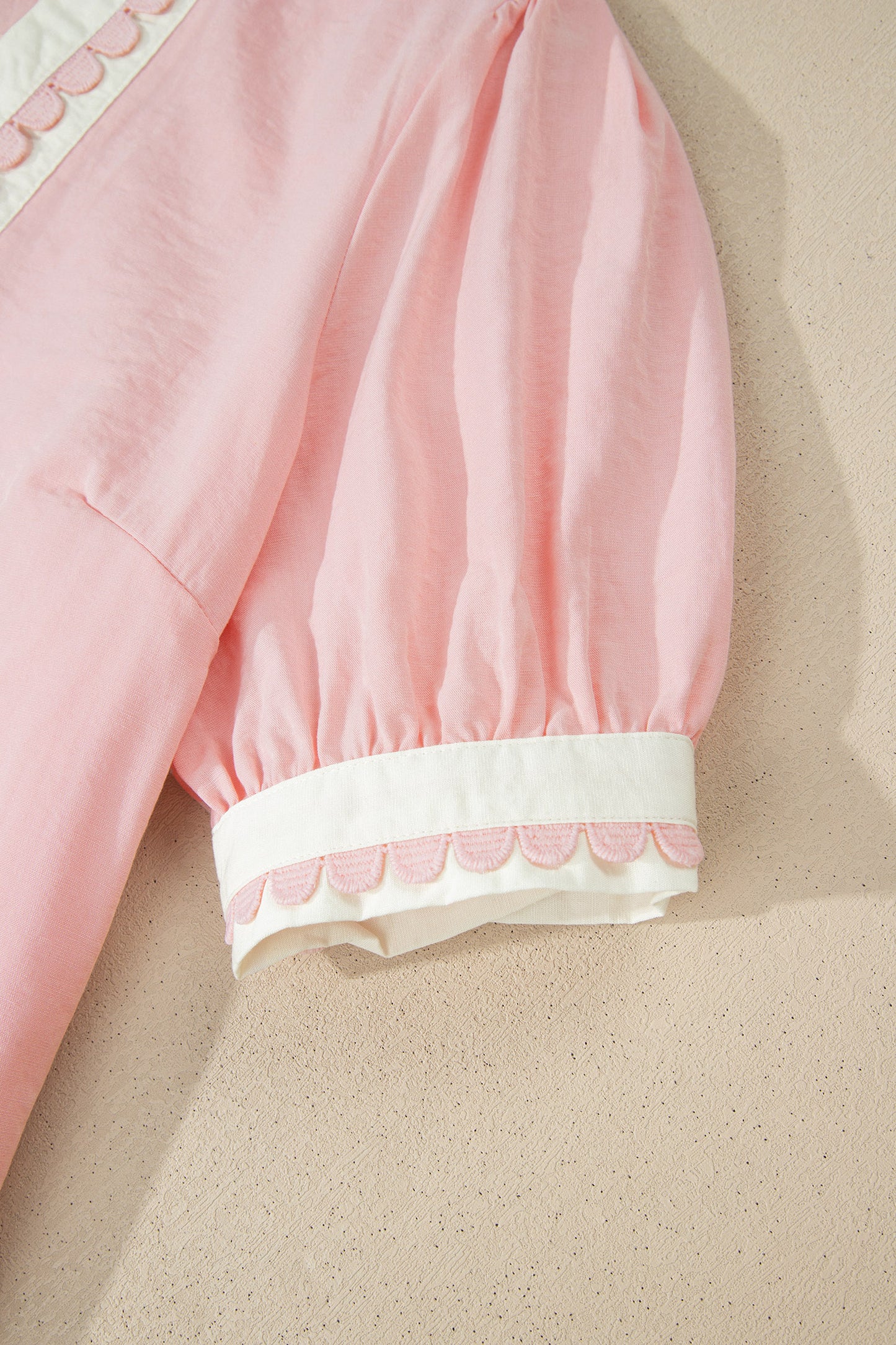Canton Scallop Color Block Trim Puff Sleeve Mini Dress