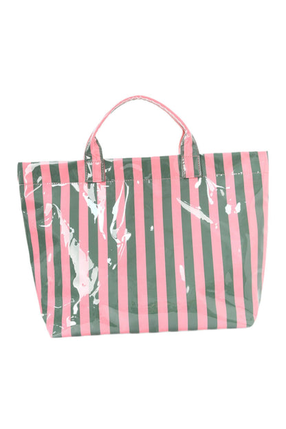 Rainbow Glossy Striped Vinyl Large Tote Bag