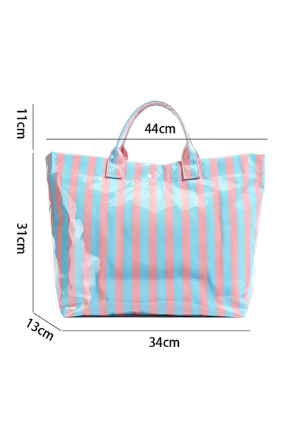 Rainbow Glossy Striped Vinyl Large Tote Bag