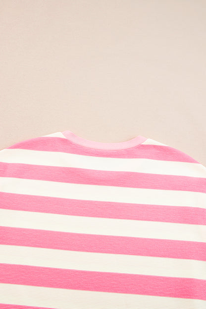 Khaki Stripe Cap Sleeve Shift T Shirt Dress