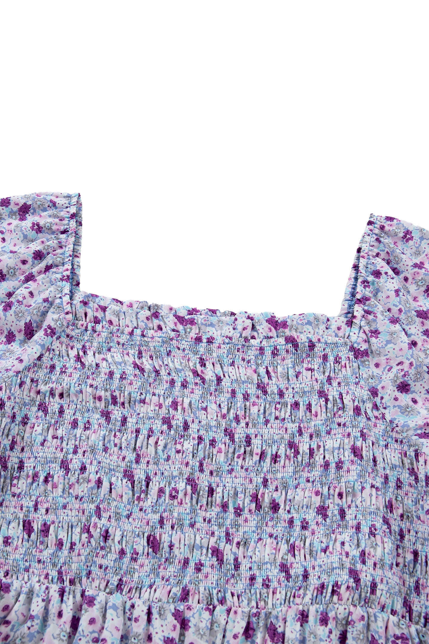 Purple Plus Size Floral Print Square Neck Smocked Maxi Dress