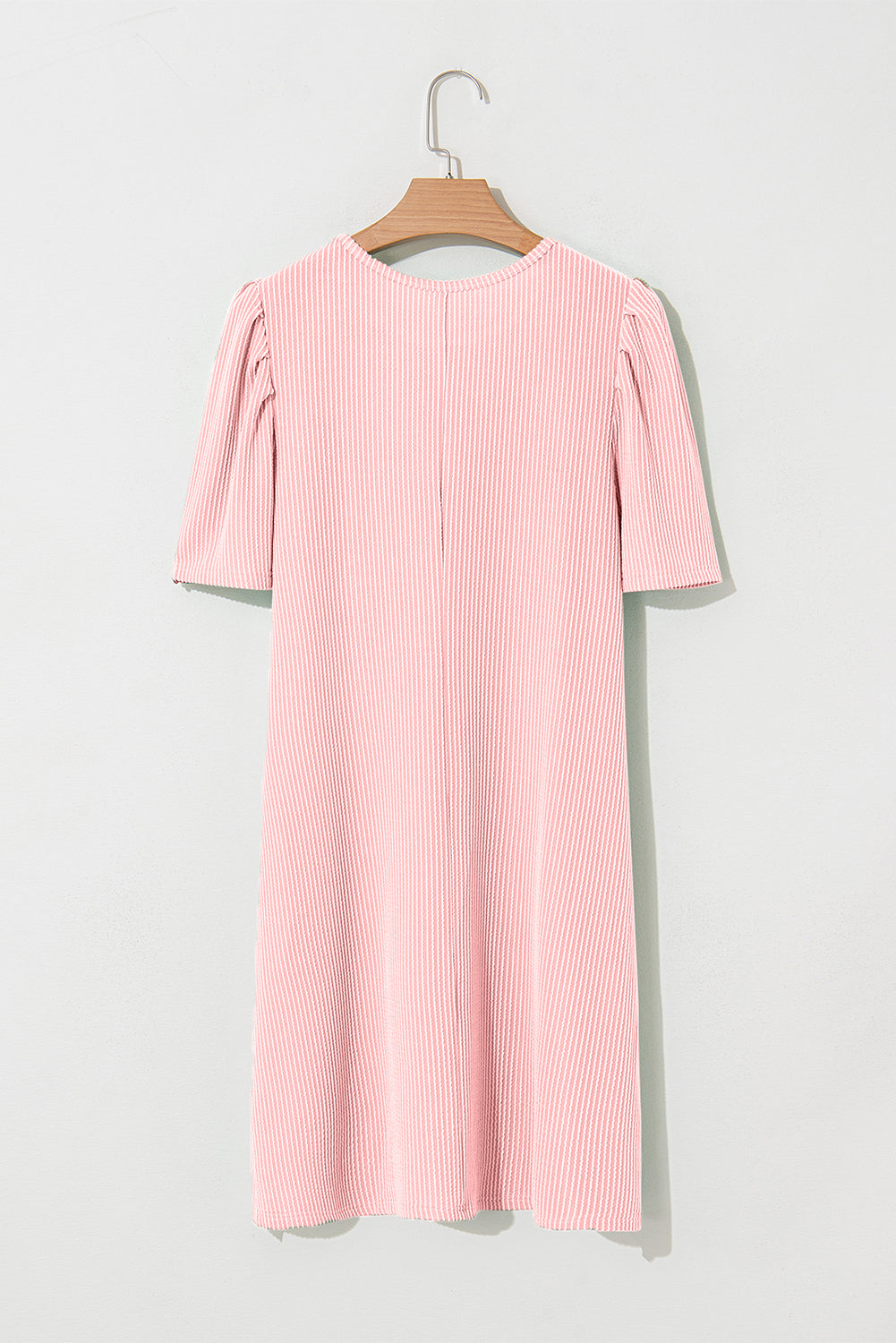Parchment Corded Crew Neck Puff Sleeve Mini Dress