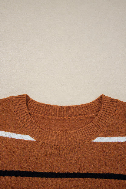 Multicolour Striped Ribbed Edge Drop Shoulder Sweater