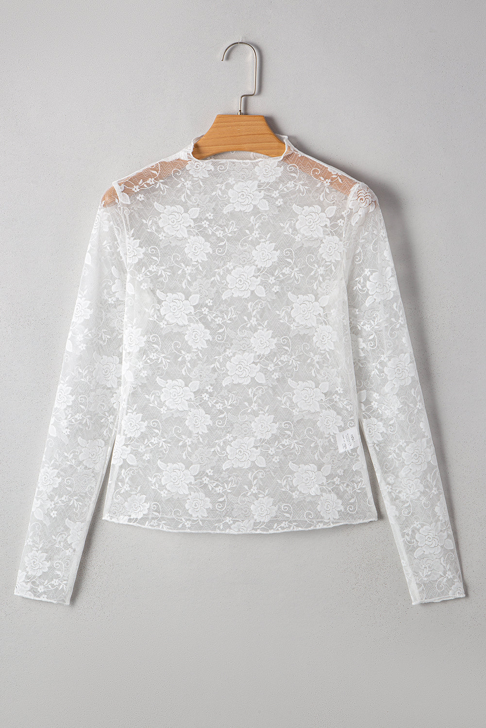 Black Mock Neck Floral Lace Mesh Long Sleeve Top