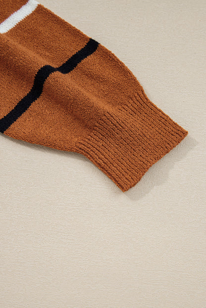 Multicolour Striped Ribbed Edge Drop Shoulder Sweater